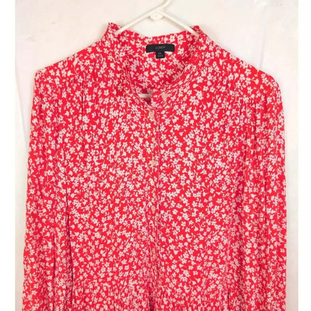J.Crew red and white floral shirt dress Size XL Boho Dainty Cottagecore Ditzy